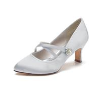 KUHAOFEU Zapatos Mary Jane para Mujer Tacones de Aguja Punta Redonda Tacones Bajos Cerrados con Correas Cruzadas para Oficina, Trabajo, Iglesia, Boda,Plata,43 EU