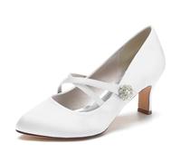 KUHAOFEU Zapatos Mary Jane para Mujer Tacones de Aguja Punta Redonda Tacones Bajos Cerrados con Correas Cruzadas para Oficina, Trabajo, Iglesia, Boda,Blanca,43 EU