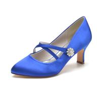 KUHAOFEU Zapatos Mary Jane para Mujer Tacones de Aguja Punta Redonda Tacones Bajos Cerrados con Correas Cruzadas para Oficina, Trabajo, Iglesia, Boda,Azul,43 EU