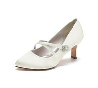 KUHAOFEU Zapatos Mary Jane para Mujer Tacones de Aguja Punta Redonda Tacones Bajos Cerrados con Correas Cruzadas para Oficina, Trabajo, Iglesia, Boda,Marfil,36 EU