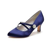 KUHAOFEU Zapatos Mary Jane para Mujer Tacones de Aguja Punta Redonda Tacones Bajos Cerrados con Correas Cruzadas para Oficina, Trabajo, Iglesia, Boda,Armada,41 EU
