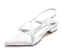 KUHAOFEU Zapatos Planos con Correa Trasera para Mujer sin Cordones de Punta Puntiaguda - Sandalias de Verano para el Trabajo, Fiestas, Bodas, Bailes de graduación,Blanca,43 EU