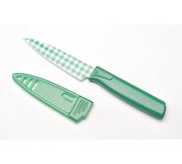 Kuhn Rikon 22462 Colori Art CA Gingham - Cuchillo de Cocina (Acero Inoxidable al Carbono, Antiadherente, 19,5 cm, Funda de protección para la Hoja incluida), diseño de Cuadros, Color Verde