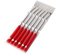 Kuhn Rikon Tenedores para Fondue de Queso con Cruz Suiza 6 Piezas, Acero Inoxidable, Plata/Rojo, 26.5 x 1.5 x 1.5 cm