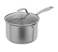 Kuhn Rikon Allround Plus - Cacerola de acero inoxidable 18/10 con tapa de drenaje de vidrio, mango remachado que se mantiene fresco y dos boquillas de vertido, 18 cm, 2,7 L, apta para todas las