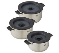 Kuhn Rikon, Batería de Cocina Smart & Compact, Juego de 3 Piezas 1.5L (16 Cm), 3.0L (20 cm) y 5L (24 Cm), Acero Inoxidable 18/10, Tapa Silicona , Apta para Todo Tipo de Cocinas, Incluso Inducción