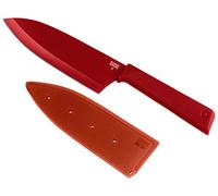 KUHN RIKON, Cuchillo Santoku de cocina antiadherente con funda de seguridad Colori +, 27.5 cm, Rojo