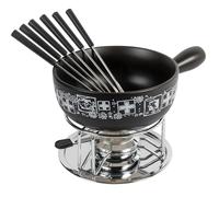 KUHN RIKON Juego de fondue de queso Suisse negro de 23 cm de diámetro, 2,6 litros, ideal para 4-6 personas para amigos y familia, el juego contiene 6 tenedores, un hornillo y un quemador de pasta