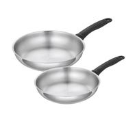 Kuhn Rikon Sartenes clásicas de acero inoxidable sin revestimiento para horno (juego de 2) con mango de baquelita que se mantiene fría, 24 cm y 28 cm. Sartén apta para inducción. Sartén apta para