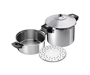 Kuhn Rikon Set Duromatic Inox, Olla a Presión Super Rápida, Apta para Inducción, Óptima Distribucion del Calor, Acero Inoxidable 18/10, Set olla 6L/24cm + cuerpo 4L/24cm