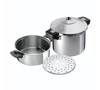 Kuhn Rikon Set Duromatic Inox, Olla a Presión Super Rápida con Asas, Olla Express Apta para Inducción, Óptima Distribucion del Calor, Acero Inoxidable18/10, Set olla 8L/24cm + cuerpo 4L/24cm