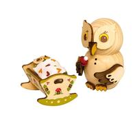 Kuhnert - Decoración/figura de madera - Mini búho con cuna - aprox. 7 cm - Fabricado en Alemania