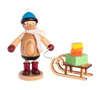 Kuhnert Drechslerei - Figura decorativa de madera con trineo de regalo, altura: 12 cm aprox. Fabricado en Alemania
