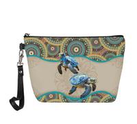 Kuiaobaty Bolsa de cosméticos de cuero para mujer, bolsa de maquillaje para niña, bolsa de viaje portátil, bolsa de aseo casual, bolsa de belleza, Tortuga étnica boho, Organizador de bolsas