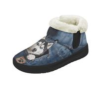 Kuiaobaty Botas de espuma viscoelástica para mujer, con estampado de perro y gato, botas con forro de piel sintética, suela antideslizante, Pocket Dog Husky, 39 EU