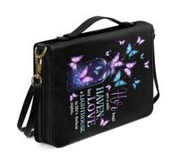 Kuiaobaty Funda bíblica de mariposa morada con asa y bolsillo para bolígrafo, funda de transporte grande para mujer con correa para el hombro