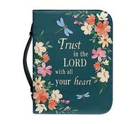 Kuiaobaty Funda de Biblia con Impresiones de Citas del Señor, con Asa, Flores y Mariposas, en Cuero Sintético, Estuche con Cremallera, Tamaño Pequeño Lager 4