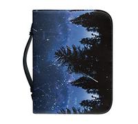 Kuiaobaty Funda de libro con diseño de bosque nocturno estrellado para cuaderno, novela, Biblia, asa con cremallera, piel sintética, funda de transporte para hombres, mujeres y niños