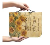 Kuiaobaty Funda de Libro de Cuero con Citas Bíblicas de Girasoles con Asa, Porta Biblia de Dios con Bolsillo para Marcadores, Regalos Cristianos, M