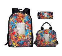 Kuiaobaty Juego de mochila escolar con estampado deportivo 3D con fiambrera, mochila para libros, para niños, juego de 3 piezas, estuche escolar, Béisbol de color salpicado