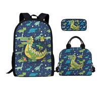 Kuiaobaty Juego de mochila escolar con estampado deportivo 3D con fiambrera, mochila para libros, para niños, juego de 3 piezas, estuche escolar, Dinosaurios azules