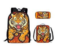 Kuiaobaty Llama Bookbags - Juego de 3 bolsas escolares con diseño de lobo medio y panda con bolsa de almuerzo aislada, estuche Galaxy, Roar Tiger