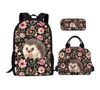 Kuiaobaty Mochila escolar con diseño de mariposas de color para niñas, con bolsa de almuerzo, estuche para lápices, mochila de gran capacidad, Flores rosas erizo