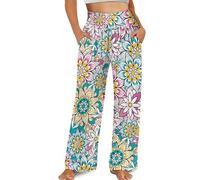 Kuiaobaty Pantalones de pierna ancha para mujer, pantalones de yoga elásticos con bolsillos, pantalones palazzo de jersey, Mandala Flowers Lotus, XXL