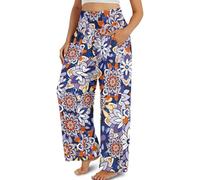 Kuiaobaty Pantalones de yoga para mujer, estilo hippy, floral, pierna ancha, con bolsillos, holgados, de cintura alta, estilo palazzo, Mandala Lotus Navy, L