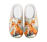 Kuiaobaty Pantuflas peludas para mujer y hombre, zapatos de hogar, para interiores, pizza, pug, esqueleto, tortugas, estampado de tortugas, pantuflas de habitación, Familia Fox, 39.5/40 EU