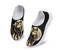 Kuiaobaty Tenis de malla para mujer, para correr, con pintura de animales, calavera, para caminar, cómodos zapatos planos de primavera para viajar, Moon Wolf, 35.5 EU