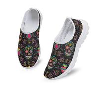Kuiaobaty Zapatillas planas de malla para mujer, para enfermera, flores, cerdo, cráneo, bohemio, a rayas, transpirable, para caminar, deportivas, ligeras, informales, México Sugar Skull, 39 EU