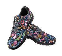 Kuiaobaty Zapatos de trabajo para mujer, antideslizantes, para correr, gatos de dibujos animados, lindos estampados de enfermera, ligeros, zapatos planos, Arte popular, pájaros, flores, 38 EU
