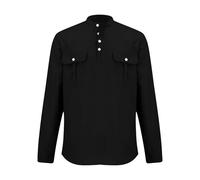 kuiazelit Camisas de lino para hombre, de manga larga, lisas, informales, con bolsillo en el pecho, camisetas blancas, ligeras, transpirables, militares, tácticas, simples, modernas, playeras, Negro