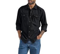 kuiazelit Camisas de mezclilla para hombre de manga larga, camisa de trabajo de vaquero con botones, camisas casuales elegantes de manga larga, chaqueta de mezclilla ligera, camisa suelta lavada, tops