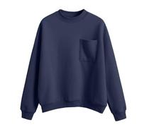kuiazelit Sudadera de gran tamaño para mujer, de forro polar, cuello redondo, suéter básico suelto, casual, color sólido, cálido, para otoño e invierno, sudaderas para mujer, talla extragrande, azul
