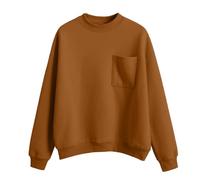kuiazelit Sudadera de gran tamaño para mujer, de forro polar, cuello redondo, suéter básico suelto, casual, color sólido, cálido, para otoño e invierno, sudaderas para mujer, talla extragrande, marrón