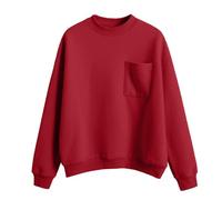 kuiazelit Sudadera de gran tamaño para mujer, de forro polar, cuello redondo, suéter básico suelto, casual, color sólido, cálido, para otoño e invierno, sudaderas para mujer, talla extragrande, Vino