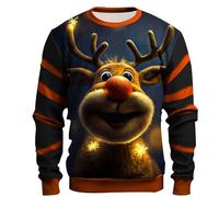 Kuiazelit Suéter de Navidad para hombre con luces, sudaderas con cuello redondo novedoso con gráficos 3D, suéteres de Papá Noel, sudadera de Papá Noel, sudadera divertida y fea, disfraz de Navidad,