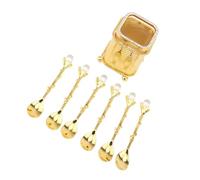 KUIDAMOS Juego de Cucharas de café Elegantes, 6 uds., Cucharas Agitadoras de Tamaño Pequeño y Soporte para Taza para té, café, Fiestas de té Helado, Vidrio de Aleación de Zinc (Forma cuadrada)