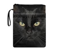 KUIFORTI Funda de libro de gato negro para niños con estampado de animales,organizador de tela lavable,funda de libro de tapa blanda para lectores,regalos,bolsas de libros con cremallera,talla única
