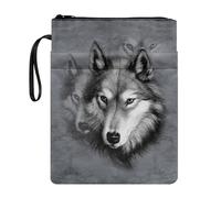 KUIFORTI Funda de lobo animal para niñas y mujeres, bolsas de estantería de lobo gris para lectores, fundas grandes para biblioteca transparente de tapa dura con cremallera