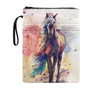 KUIFORTI Fundas de Libro para Niños y Niñas Con Arte de Acuarela, Protector Con Cremallera, Bolsas de Cubierta de Caballo de Animales, Bolsas de Repuesto