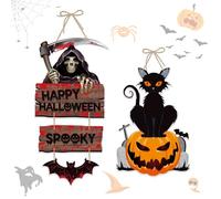 KUIRUNRX® Halloween Etiqueta Colgante, Colgador de Puerta de Halloween with Twine and Wall Stickers, Letreros Colgantes de Madera de Halloween,Letrero Colgante de Halloween para Decoración de Fiestas