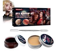 KUIRUNRX® Maquillaje Halloween Profesional, Halloween Special Effects Makeup Set, Pinturas Corporales, Cera para Cicatrices + Sangre Falsa + Doble Raspador, para Cicatrices de Vampiro Zombie Heridas