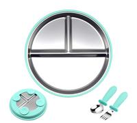 KUIRUNRX® Plato para niños, Platos de Acero Inoxidable con Ventosa para Bebé, Platos Divididos Antideslizantes con Cubierta de Silicona Removible, Sin BPA, Apto para Lavavajillas (Verde menta)