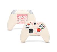 Kuitmor Funda protectora antideslizante de silicona suave compatible con mando de Xbox con 2 tapas de agarre para el pulgar y 1 adhesivo (beige Hello Kitty)
