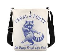 KUIYAI Regalo de cumpleaños número 40, divertido bolso cruzado de mapache para mujer, bolsas de meme de mapache (feral fortyUK)