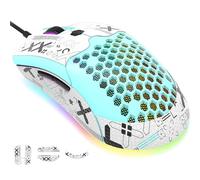 KUIYN Ratón para Juegos con Cable Ultraligero 383 Pro M5, Carcasa de Nido de Abeja Ligera, Pixart PAW3325, 6 dpi Ajustables 12000, 26 Ratones retroiluminados con respiración RGB, 65 g, Modelo óptico