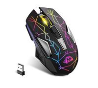 KUIYN X18 - Ratón inalámbrico para Juegos (2,4 G, Recargable, 600 mAh, Ultra Larga Vida útil, 7 Colores RGB, 2400 dpi, Ahorro de Clic, silencioso, Receptor USB para PC/Mac/PS4/Xbox (Negro Estrellado)